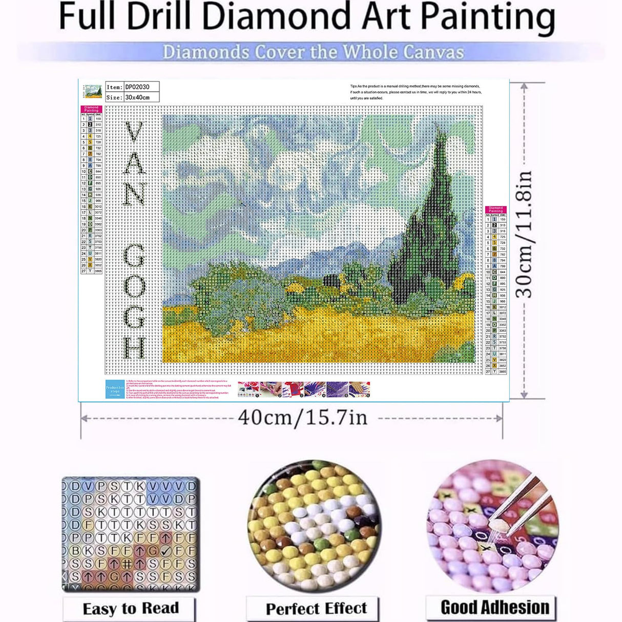Diamond Art Kits for Adults Beginner- Van Gogh Wheat Field with Cypresses DIY Modern Diamond Painting Kits 5D Diamond Dots Gem Art Crafts with Tools- Round Full Drill Crafts for Home Wall Decor&Gift Fairyland JinWenn