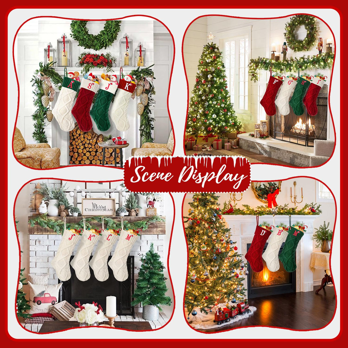 Ulico Christmas Stockings with Initials, 18’’ Large Embroidered Monogram Knit Christmas Stocking,Xmas Stocking for Kids, Holiday and Family Stocking for Fireplace or Party Decoration Red Letter A Ulico