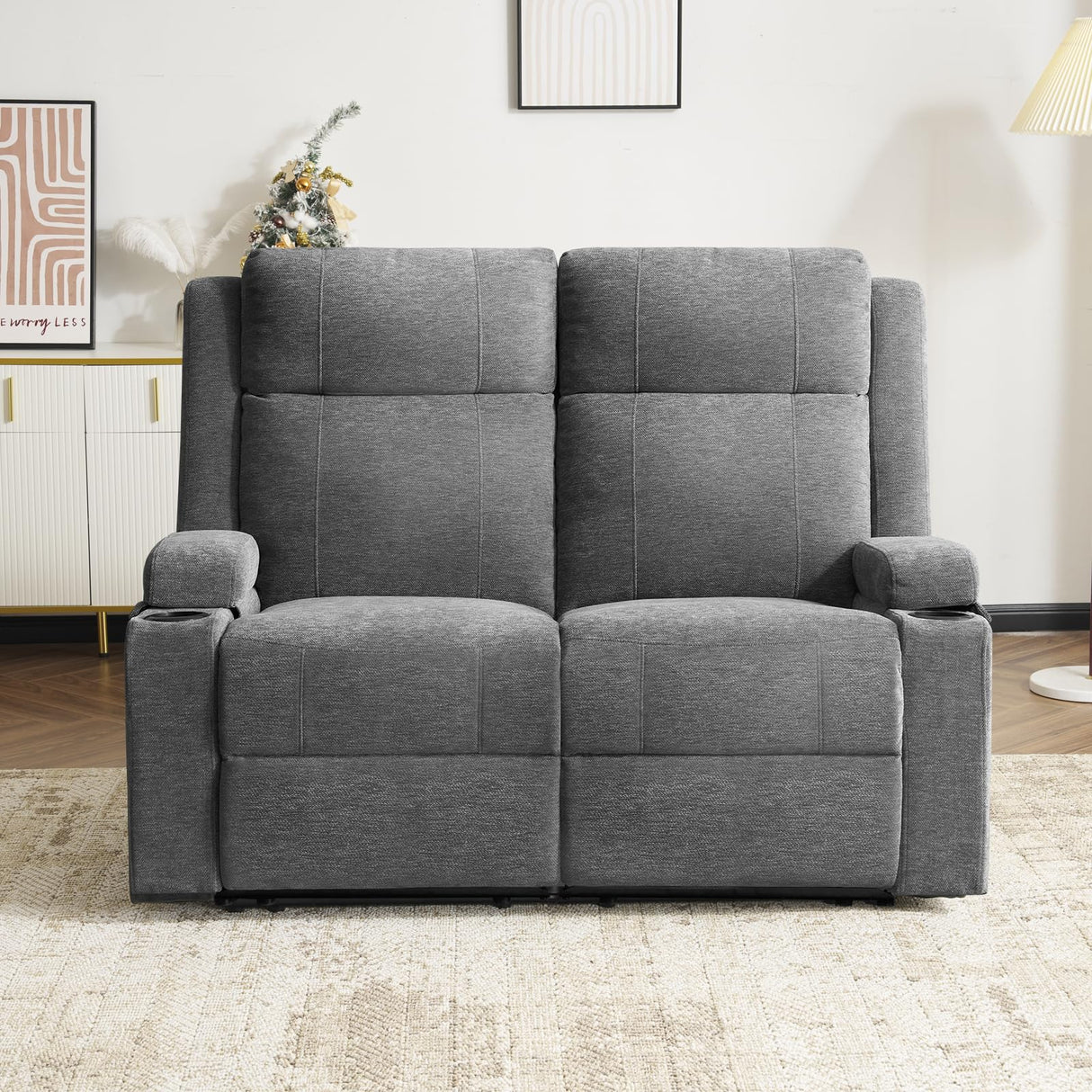 RIHEREFY Loveseat Recliner, Loveseat Sofa with Adjustable Footrest, Wall Hugger Recliner for Living Room & Home Theater & RV(Gray) RIHEREFY