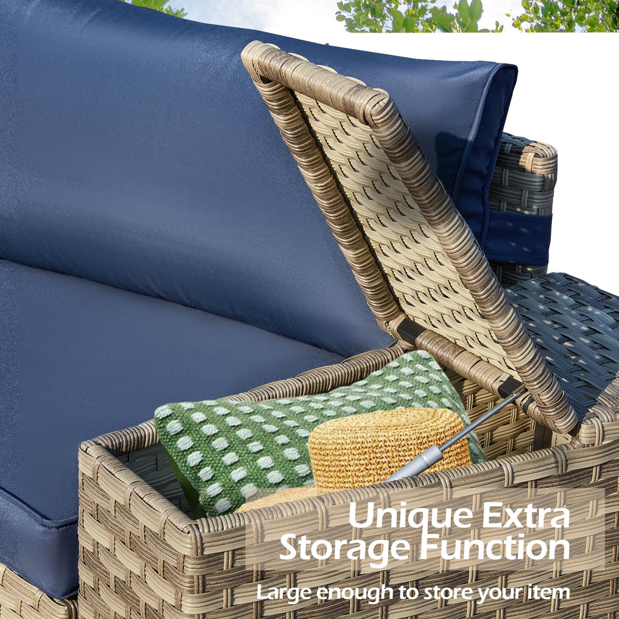 ECOTOUGE Half Moon Patio Furniture Set, 7-Piece All-Weather Wicker Curved Sofa Set, Half Moon Outdoor Couch with High Backs, Fit for Pool Backyard Balcony Garden(Blue) ECOTOUGE
