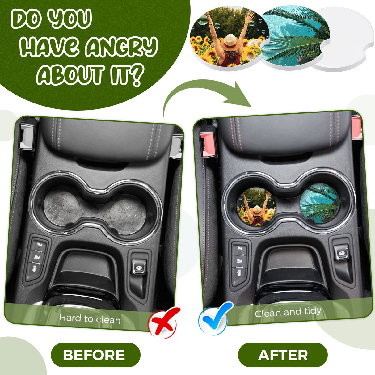 Ceramic Car Sublimation Blanks Cupholders Sandstone for Car Cup with Finger Notch for Easy Removal Car Ceramic Auto Cupholder Keep Vehicle from Cold Drink Sweat Stain Spill (50 Pieces) Frienda