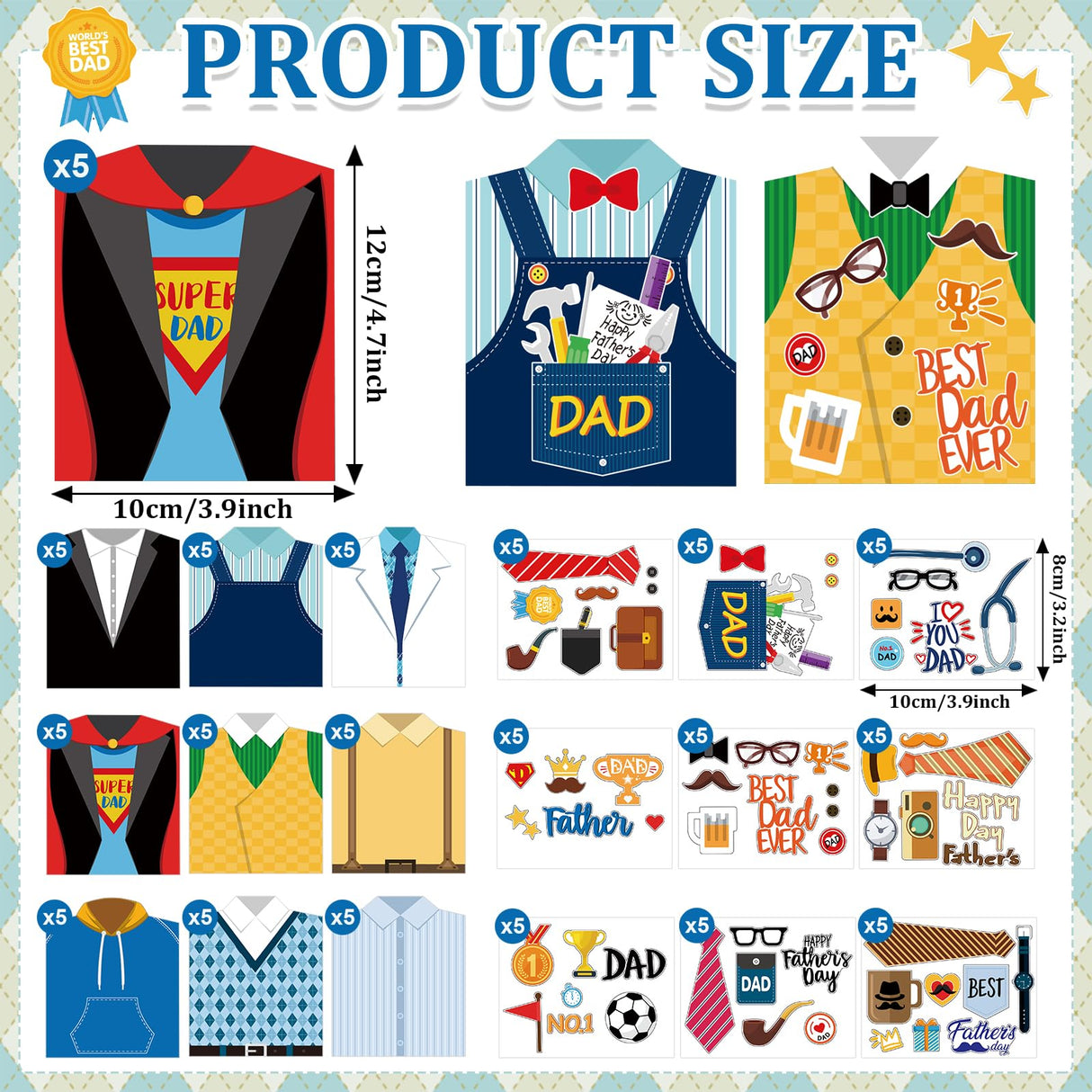 45 Set Father's Day Card Making Kits for Kids, Father's Day Shirt DIY Crafts, Bulk Father's Day Handmade Crafts for Classroom. (Father 45) Sereliy
