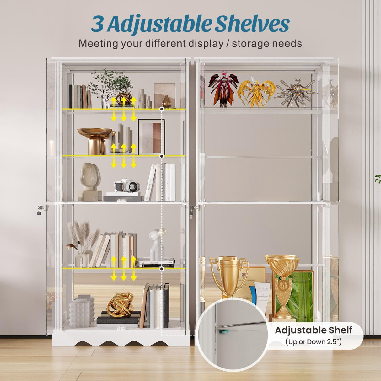 HWB 71" Glass Door Curio Cabinet with RGB LED Lights (White) HWB