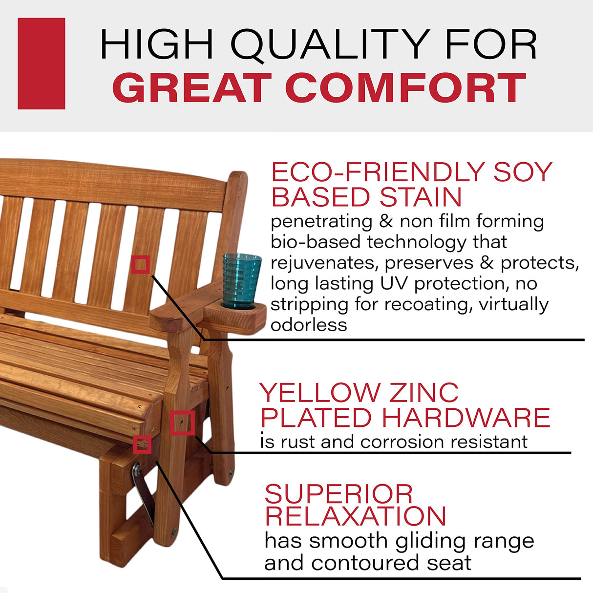 Amish Heavy Duty 800 Lb Mission Pressure Treated Porch Glider with Cupholders (5 Foot, Cedar Stain) Amish Casual