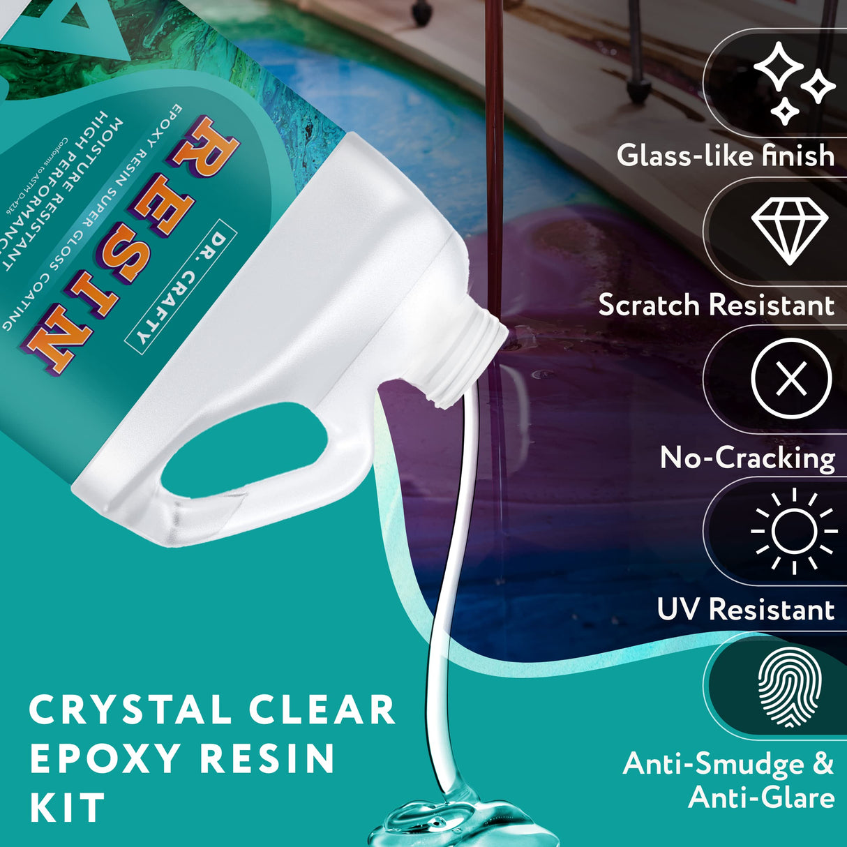 DR CRAFTY Clear Epoxy Resin - Table Top Epoxy Resin Kit - Clear Epoxy Resin for Resin Molds, Table Top, Art Resin, Craft, Jewelry Casting, DIY, Tumblers & Wood - 2 Part Resin Kit (1 Gallon) DR. CRAFTY
