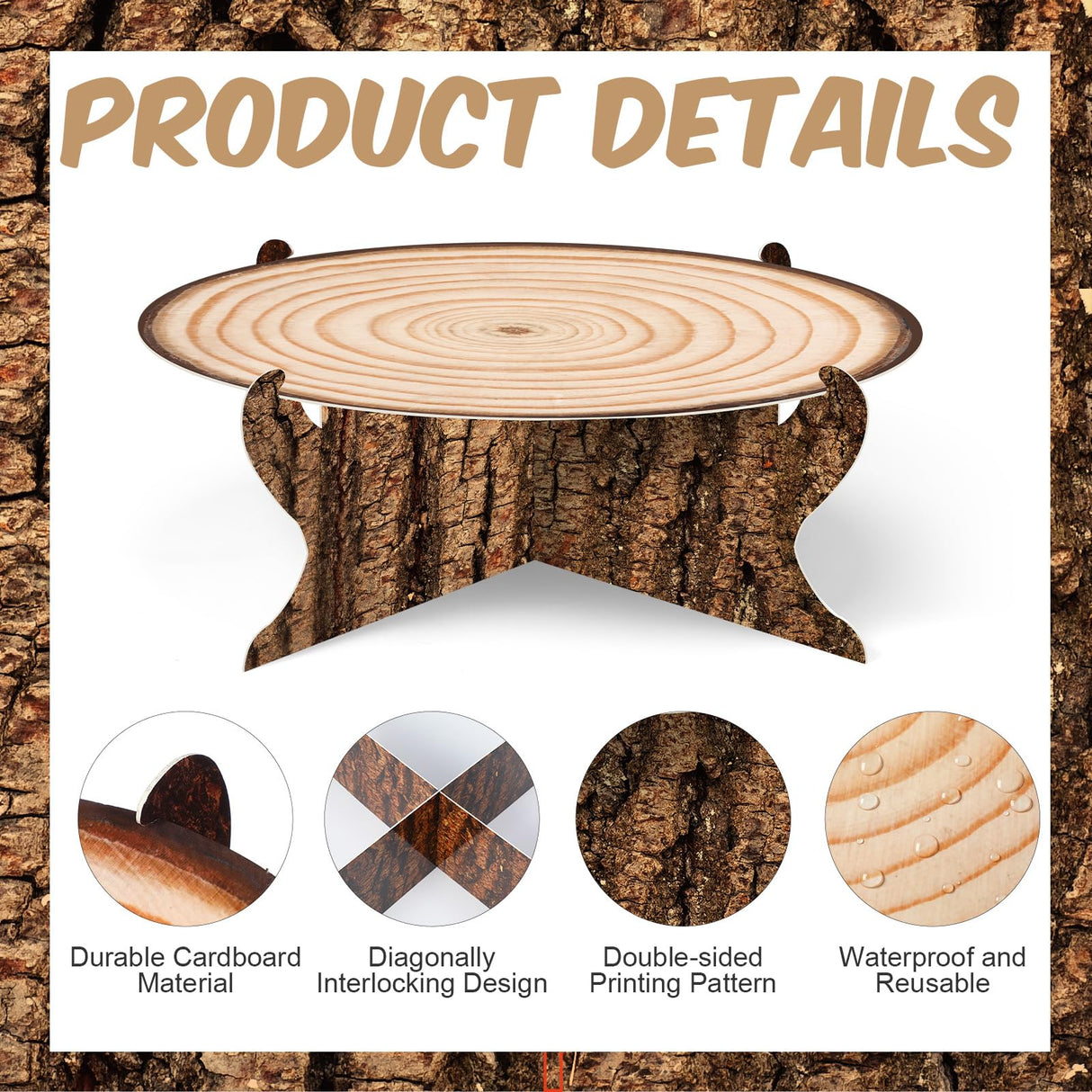 Zopeal 2 Pcs Woodland Cupcake Stand Wooden Cupcake Stand Decoration Western Cake Holder Camping Cake Holder for Woodland Baby Shower Decoration Forest Safari Birthday Party Supplies(Classic) Zopeal