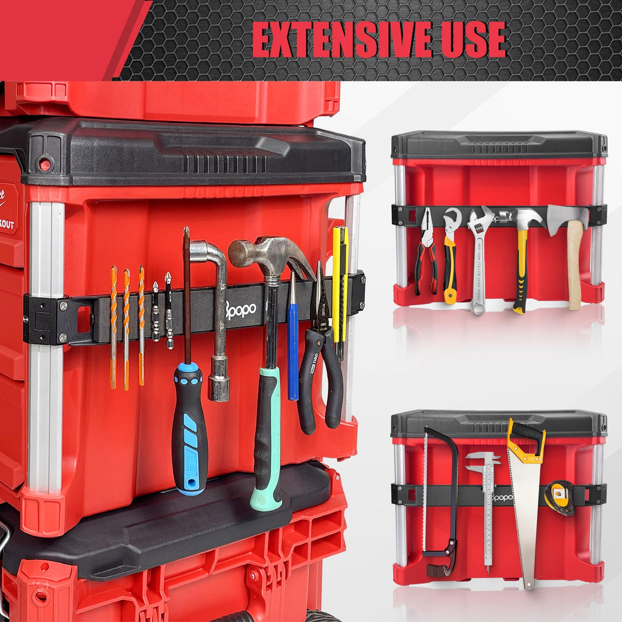 BPOPO Magnetic Bar Mount for Packout Toolbox, Powerful Magnet Tool Holder Strip Work for Milwaukee Packout Rolling Toolbox-Side on Packout Rails,Keeping Tools Handy BPOPO