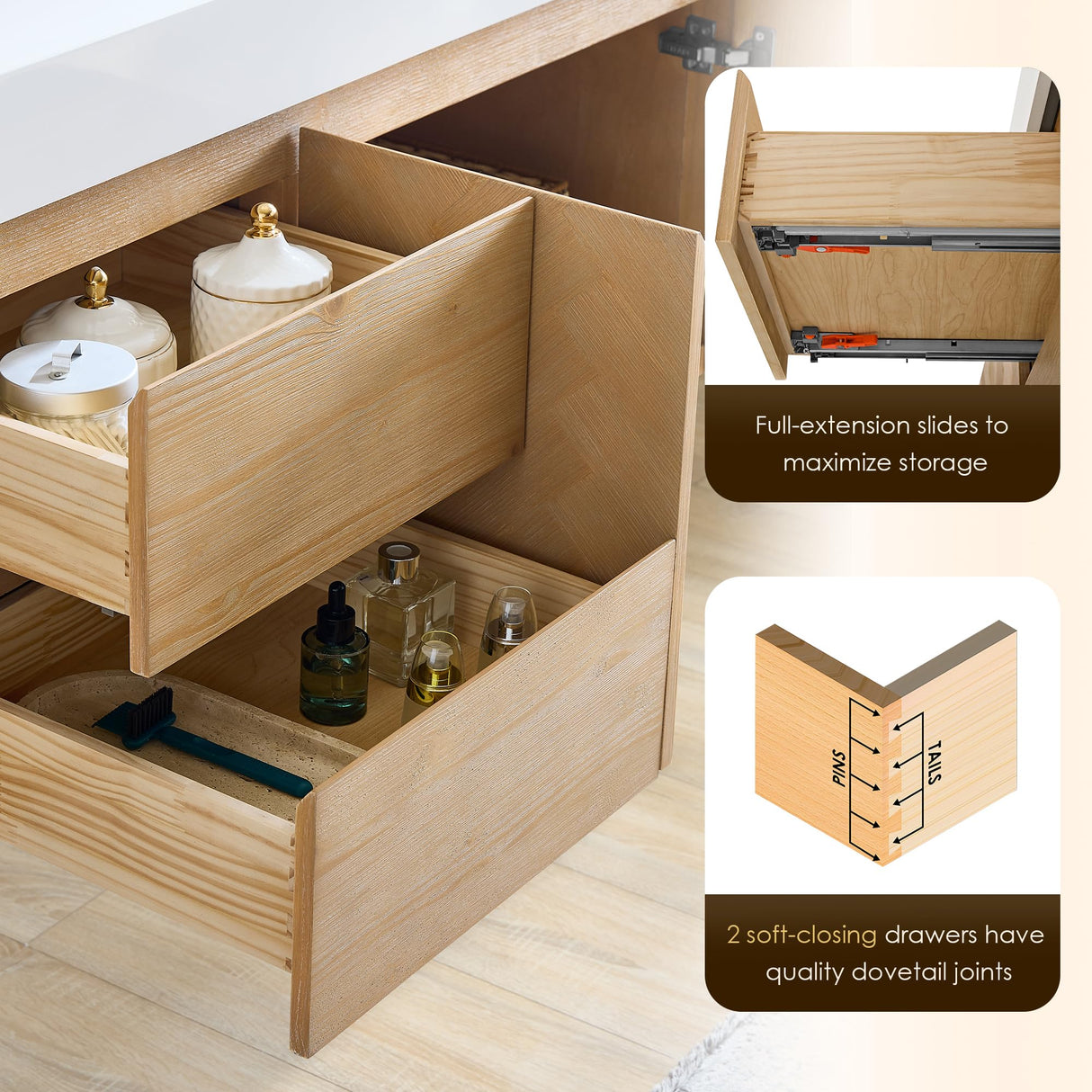 72 Inch Floating Sink Bathroom Vanity Wall Mount Double Vanities Overflow Mordern Large Storge Cabinet with Ceramic Countertop Double Soft Closing Drawers Pre-Assembled ALTAIR