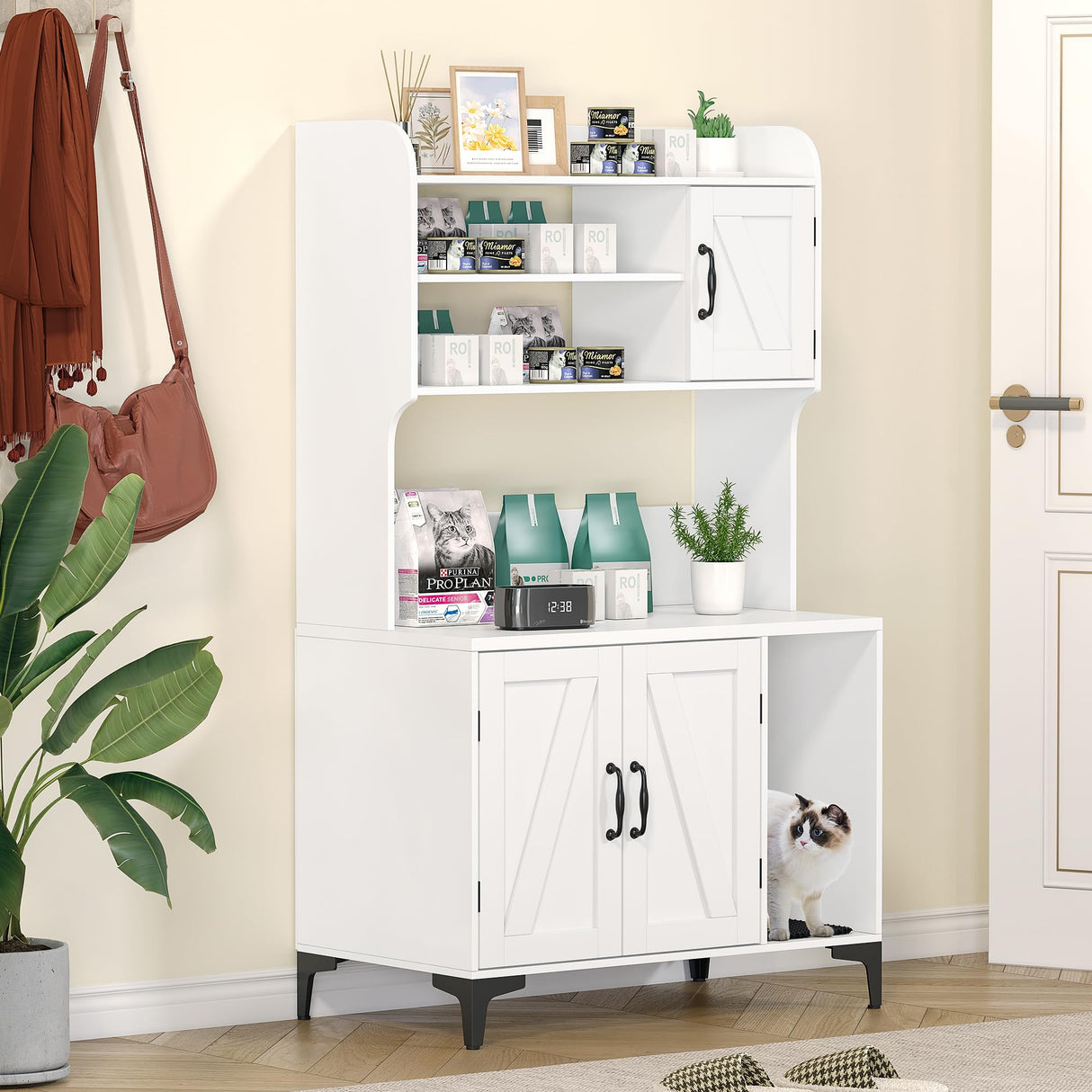 GOCAPTAIN Hidden Cat Box Enclosure with Shelf Storage, Sturdy Wood Cat Washroom Furniture, White GOCAPTAIN