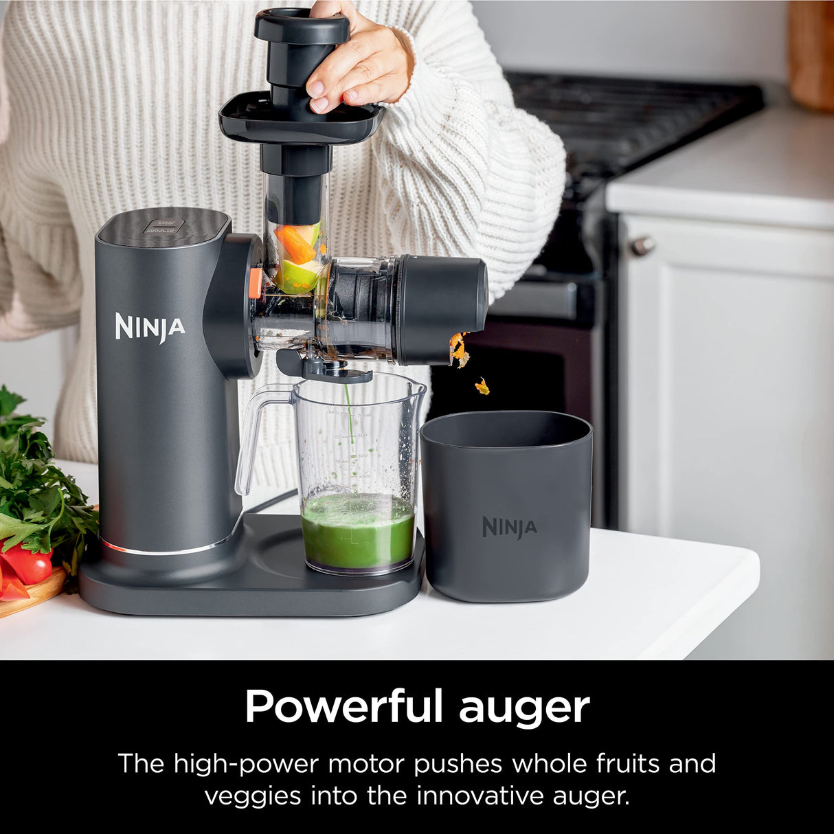 Ninja JC151 NeverClog Cold Press Juicer, Powerful Slow Juicer with Total Pulp Control, Countertop, Electric, 2 Pulp Functions, Dishwasher Safe, 2nd Generation, Charcoal Ninja