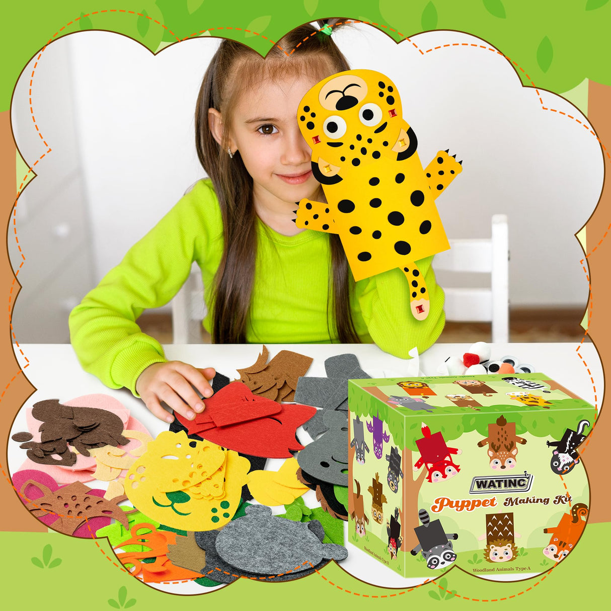 WATINC 24Pcs Hand Puppet Making Kit for Kids Large Medium Art Craft Felt Sock Puppet Creative DIY Make Your Own Puppets Pipe Cleaners Pompoms Storytelling Role Play Party Supplies Gift for Girls Boys WATINC