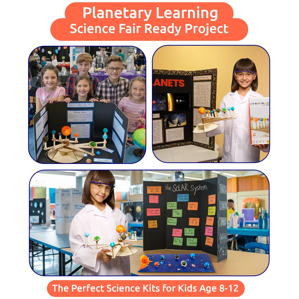 Nine Planets DIY Solar System Model for Kids - Complete Solar System Kit for Kids 8+ Years Old - Includes Wood Model & Puzzle with Fact Cards - Science Kits for 8-12 Years Old Little Jupiter