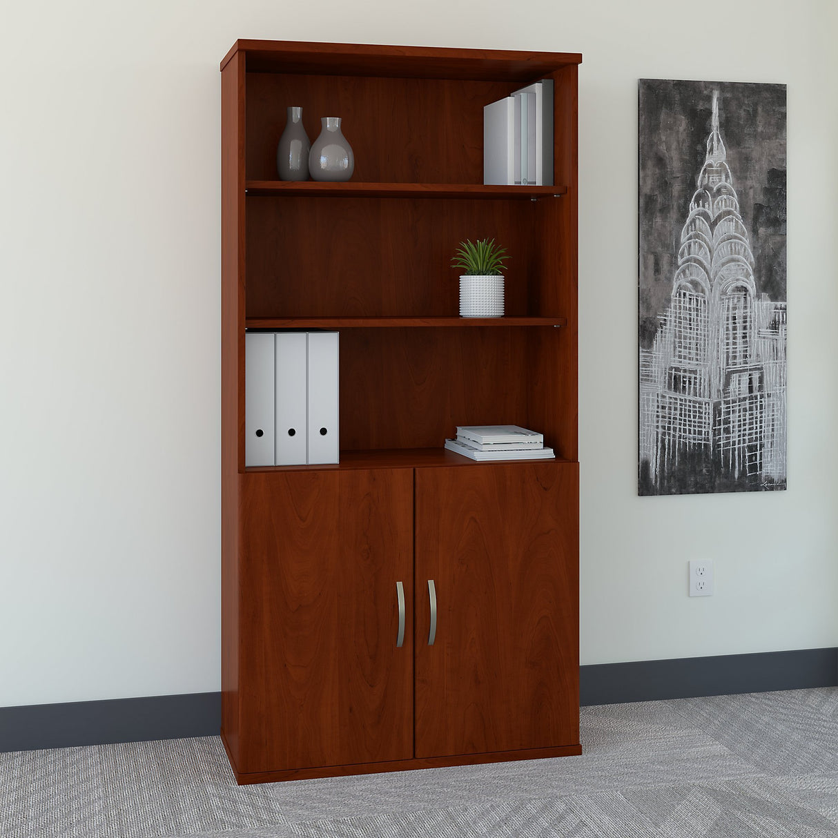 Bush Business Furniture Series C 36W 5 Shelf Bookcase with Doors in Hansen Cherry Bush Business Furniture