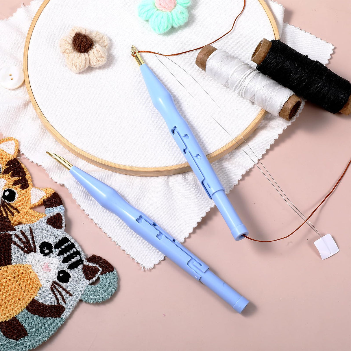 2 Pack Adjustable Felting Threader Needle Embroidery Punch Needle Pen Tool for DIY Handmade Art Crafts Embroidery Rug Stitching Applique Embellishment Tucnoeu