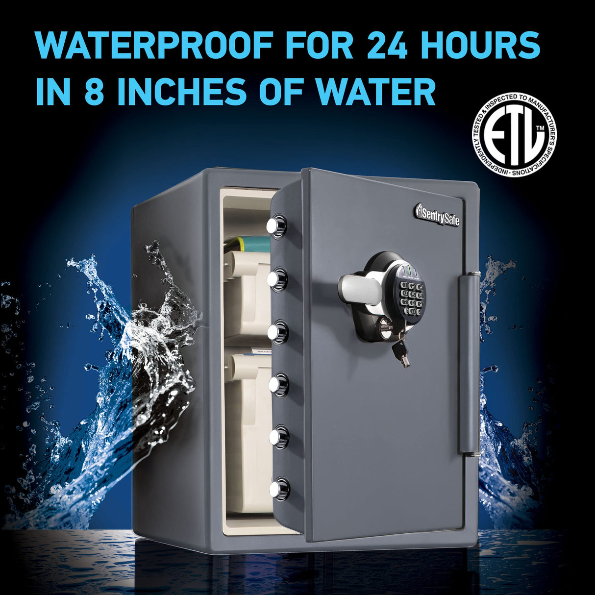 SentrySafe Fireproof and Waterproof Gray Steel Home Safe with Digital Keypad Lock, Floor Safe with Interior Lighting Secures Money, Documents, 2.05 Cubic Feet, SFW205GQC SentrySafe