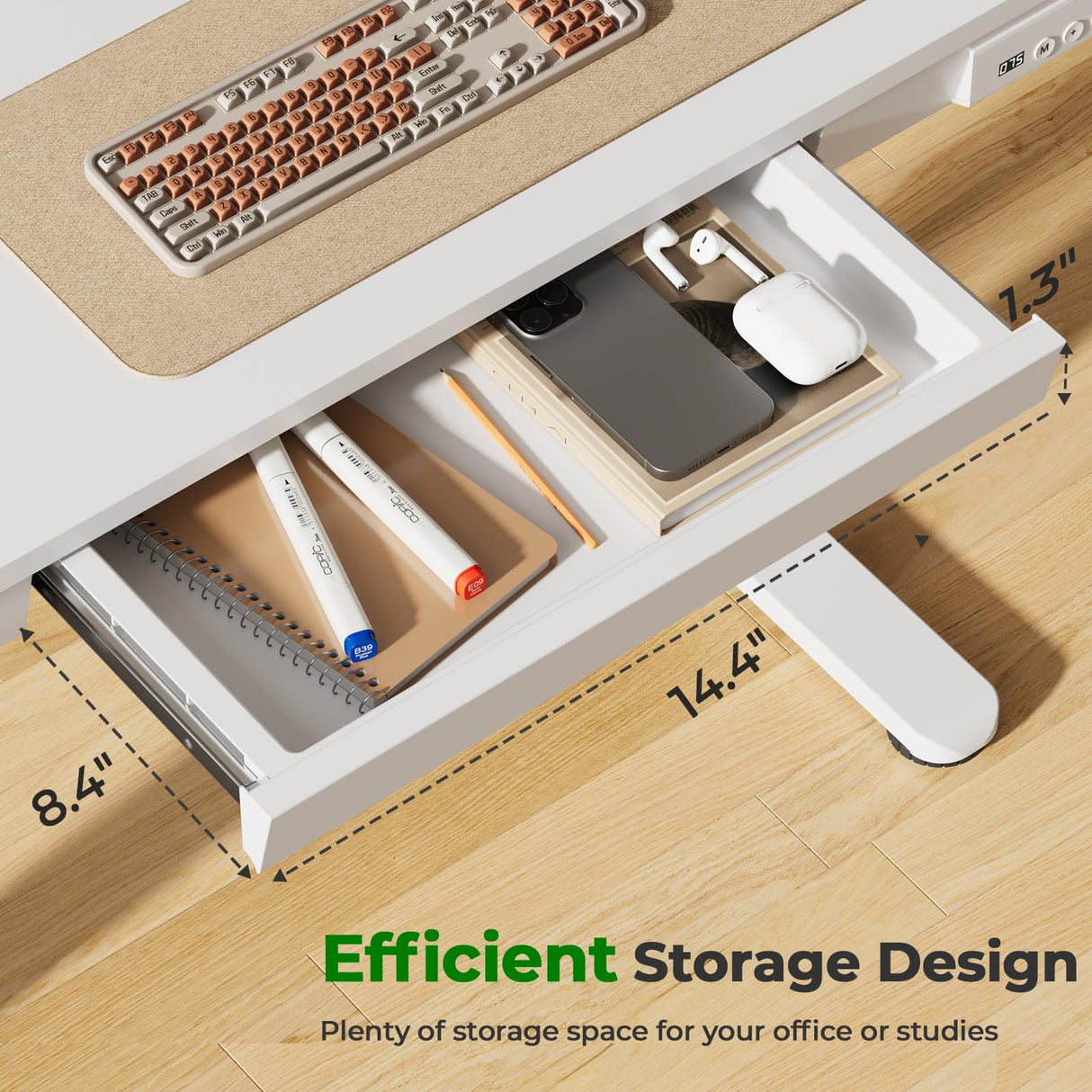 JYLH JOYSEEKER Small Standing Desk with Drawer, 35" x 20" Whole Piece Tabletop Electric Sit Stand Desk, Height Adjustable Desk with Storage & USB Ports, Quick Install Home Office Computer Desk, White JYLH JOYSEEKER