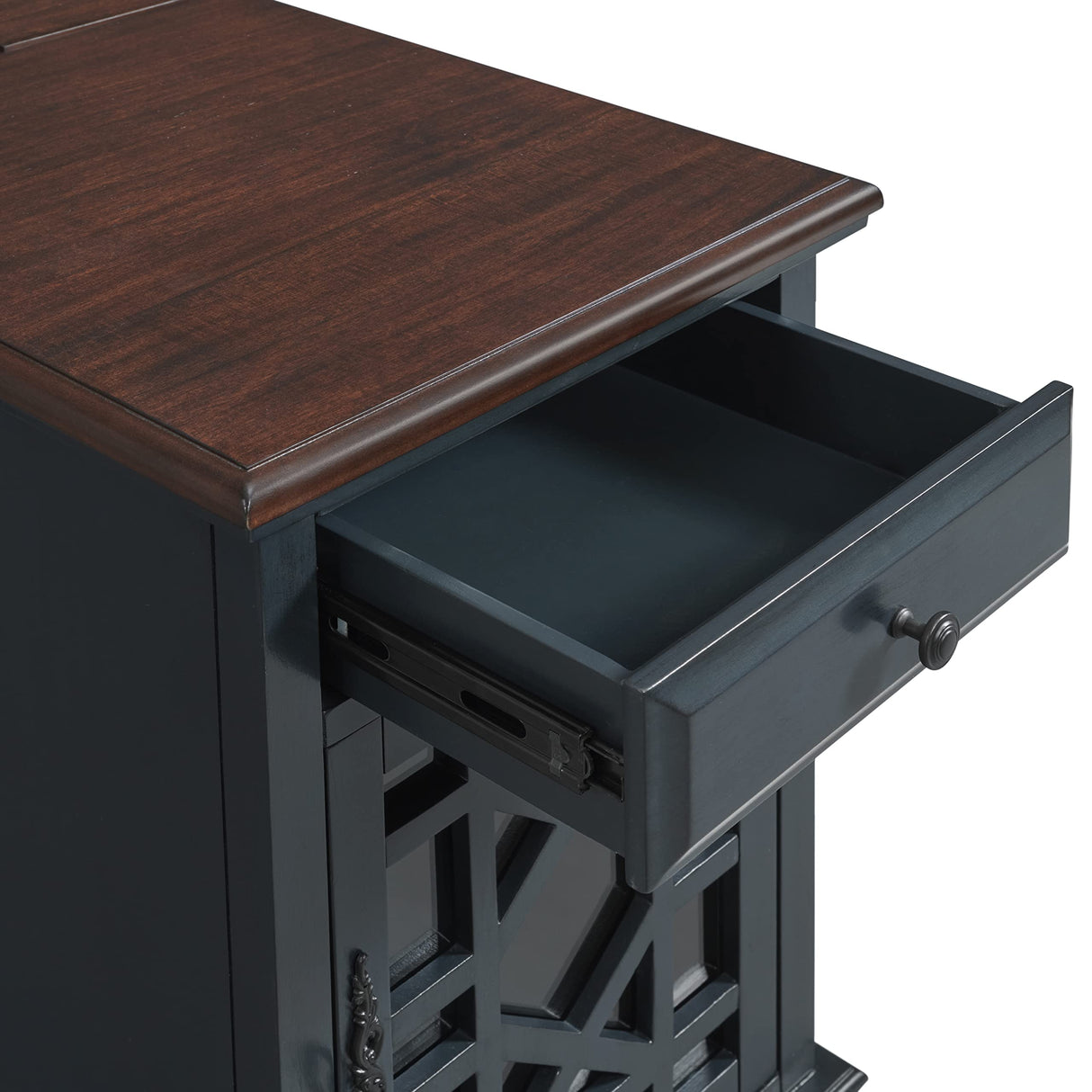 Martin Svensson Home Elegant Power Chairside End Table, 24 in x 16 in x 25 in, Blue with Walnut Martin Svensson Home