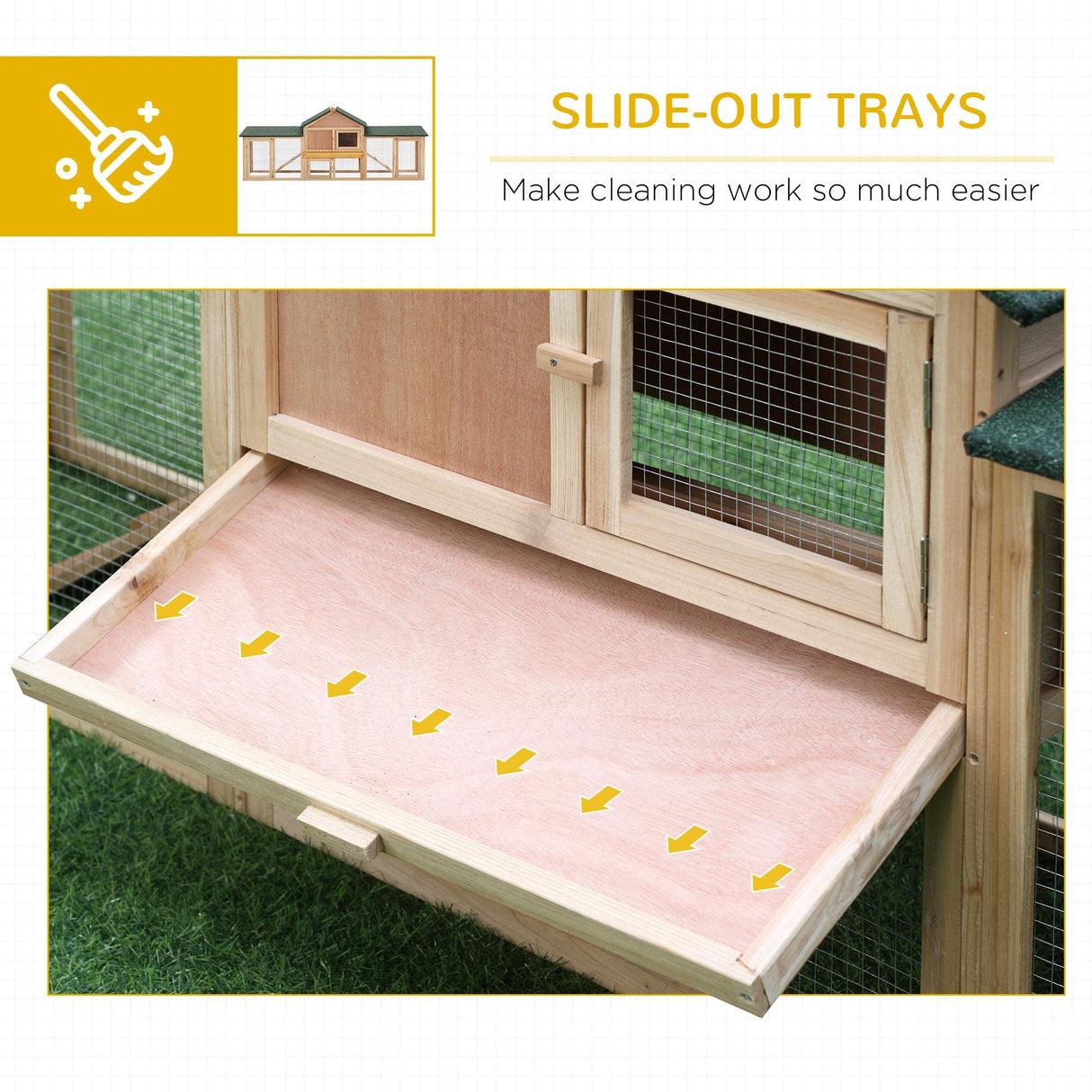 PawHut 83" L Outdoor Rabbit Hutch with Double Runs, Large Guinea Pig Cage Indoor, Wooden Bunny Hutch with Weatherproof Roof, Removable Tray, Ramps, Natural PawHut