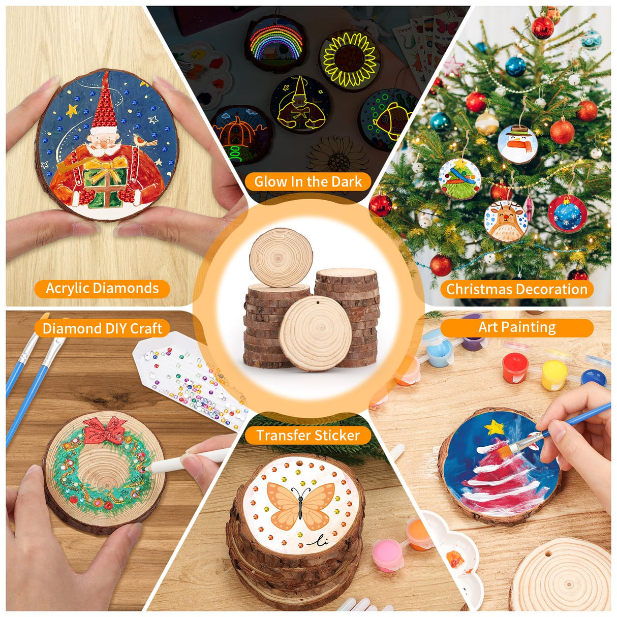 Qinzave Kids Wooden Painting Kit Glow in The Dark Arts Crafts Gifts for Boys Girls, 200 PCS Wood Slice Creative DIY Craft Kit for Kids Ages 8-12 Qinzave