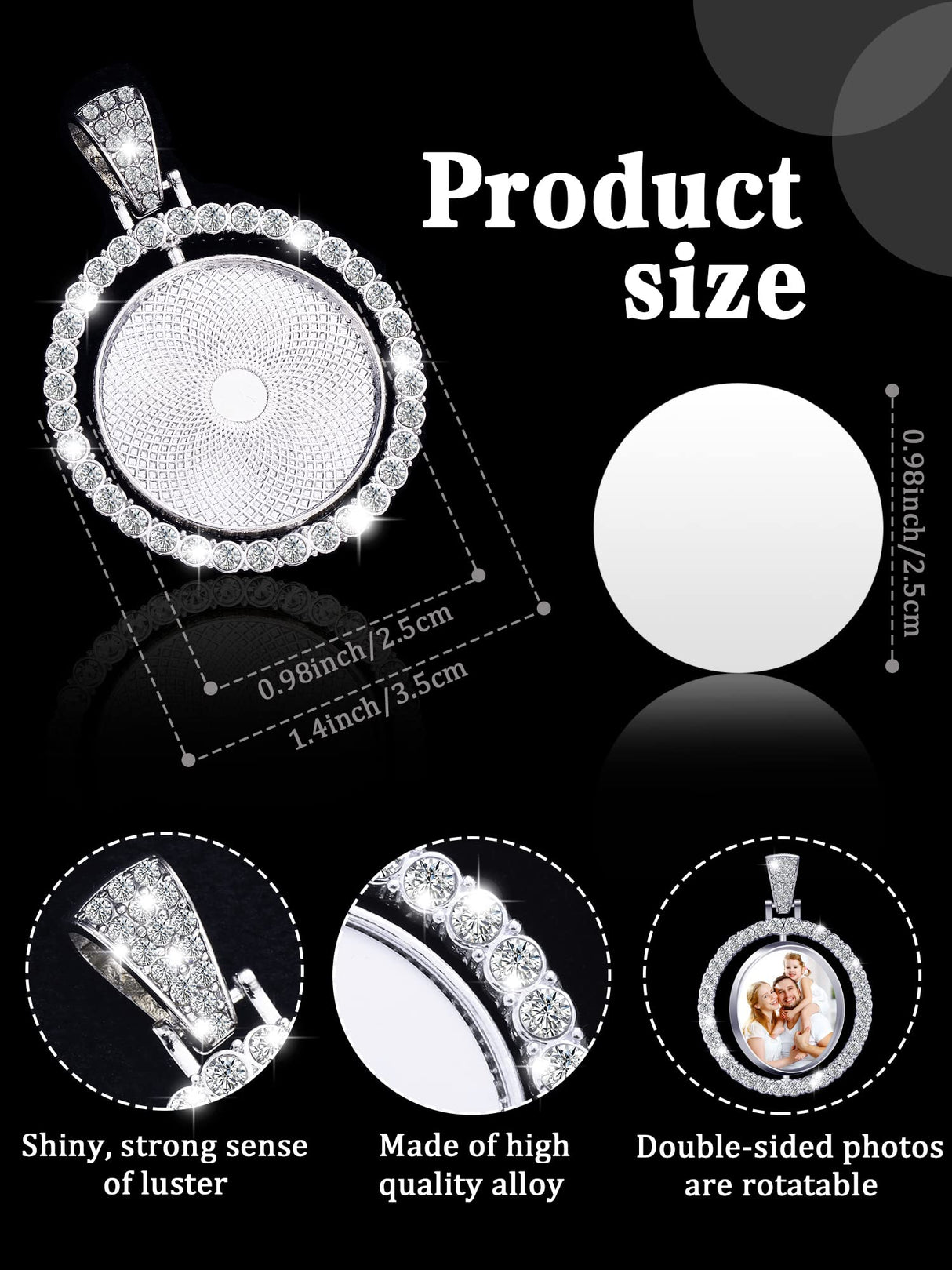 Hicarer 27 Pcs Rhinestone Bezel Pendant Trays Set Thanksgiving Gifts Christmas Gifts include 9 Round 25mm Double Sided Blank Rhinestone Bezel Tray with 18 Sublimation Blank Discs(White) Hicarer