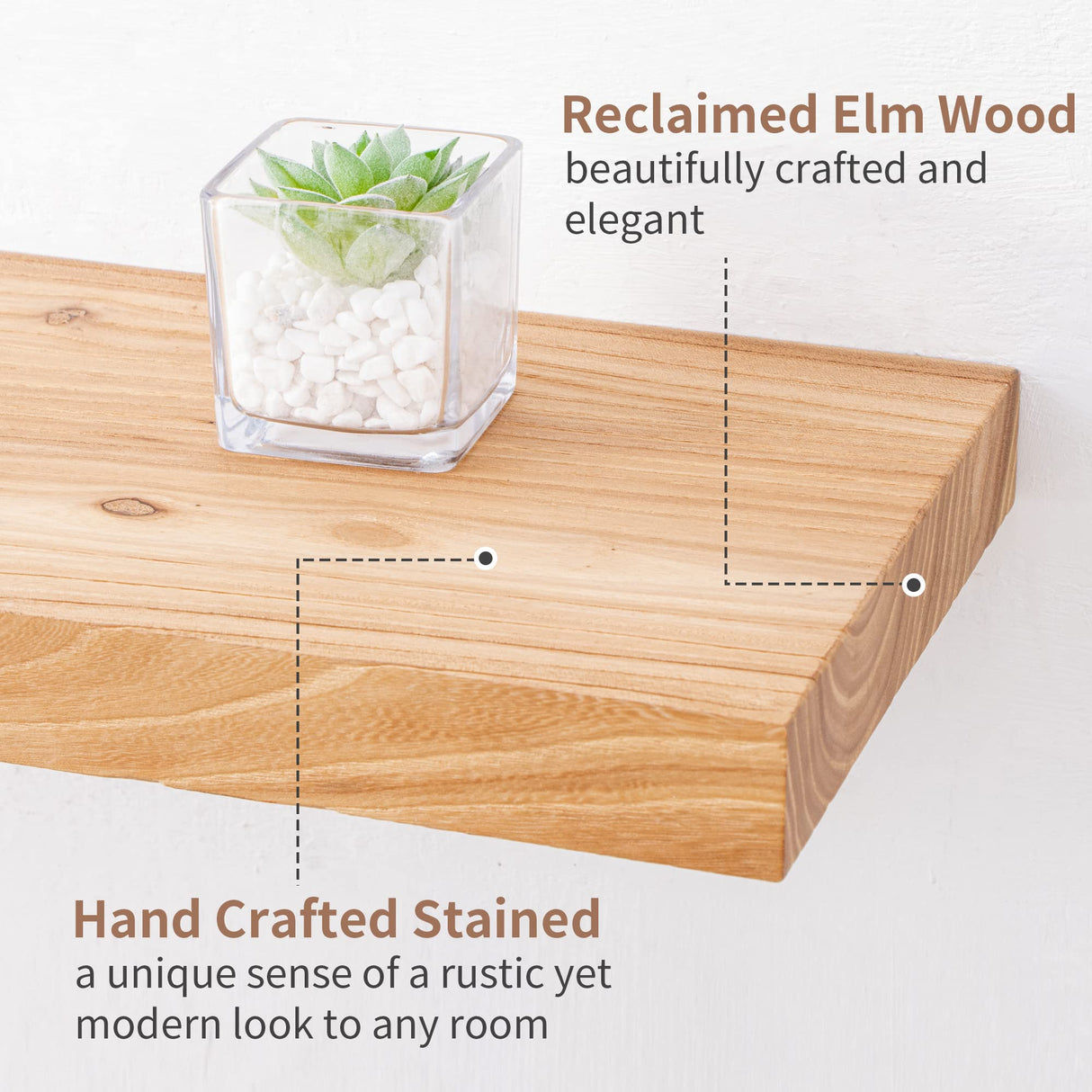 Axeman 55 Inch Fireplace Mantel Shelf - 8 Inch Deep Rustic Solid Elm Wood Floating Shelf, Wall Mounted Farmhouse Display Shelf with Invisible Heavy Duty Metal Bracket, Natural Axeman