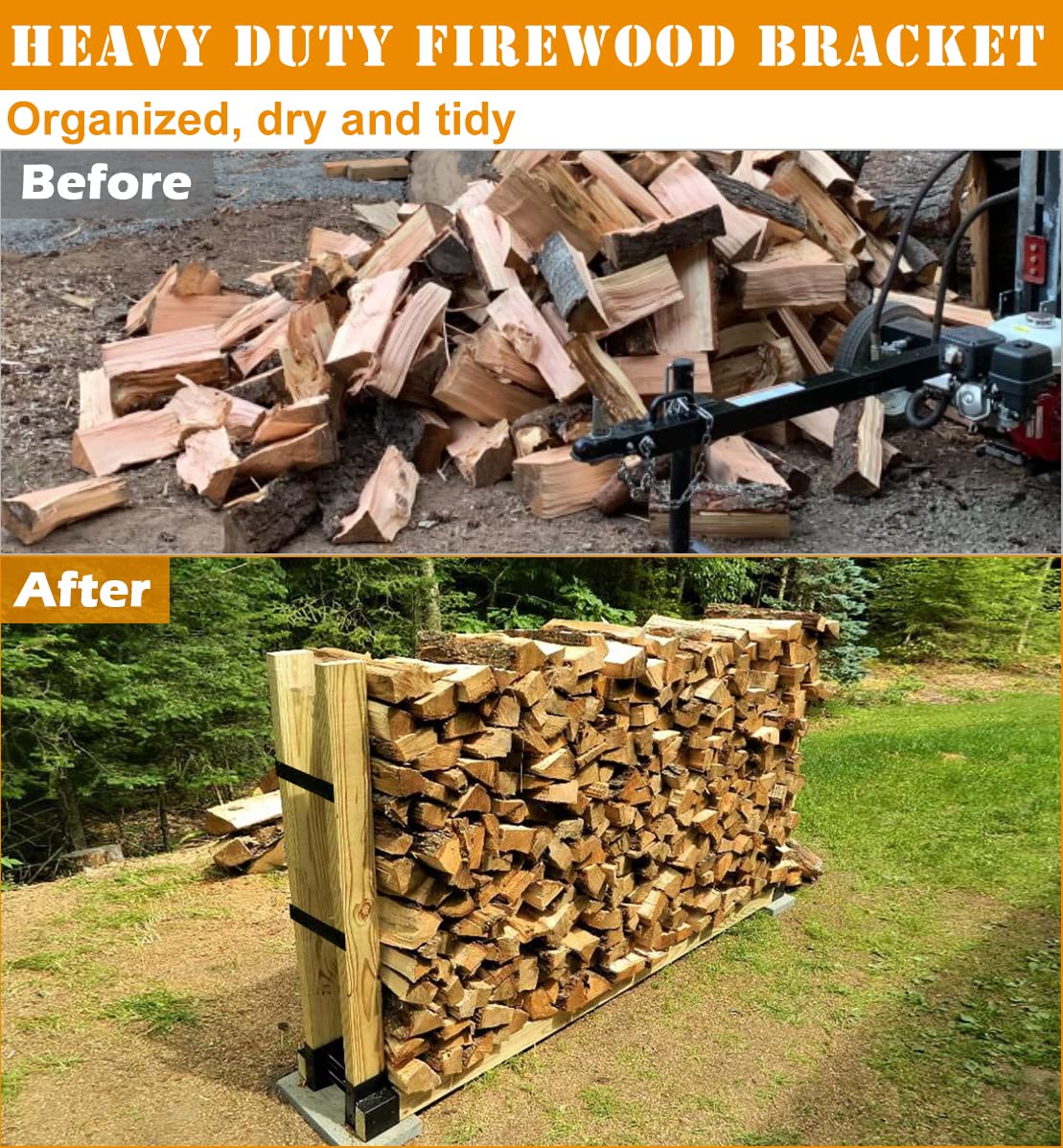 BALIE SPACE Outdoor Firewood Rack Brackets Kit for Fire Wood Pile Storage, Adjustable log stacking Stand Holder for 2x4 lumber, Black, Set of 2… BALIE SPACE