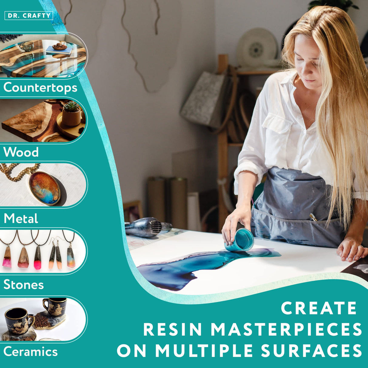 DR CRAFTY Clear Epoxy Resin - Table Top Epoxy Resin Kit - Clear Epoxy Resin for Resin Molds, Table Top, Art Resin, Craft, Jewelry Casting, DIY, Tumblers & Wood - 2 Part Resin Kit (1 Gallon) DR. CRAFTY