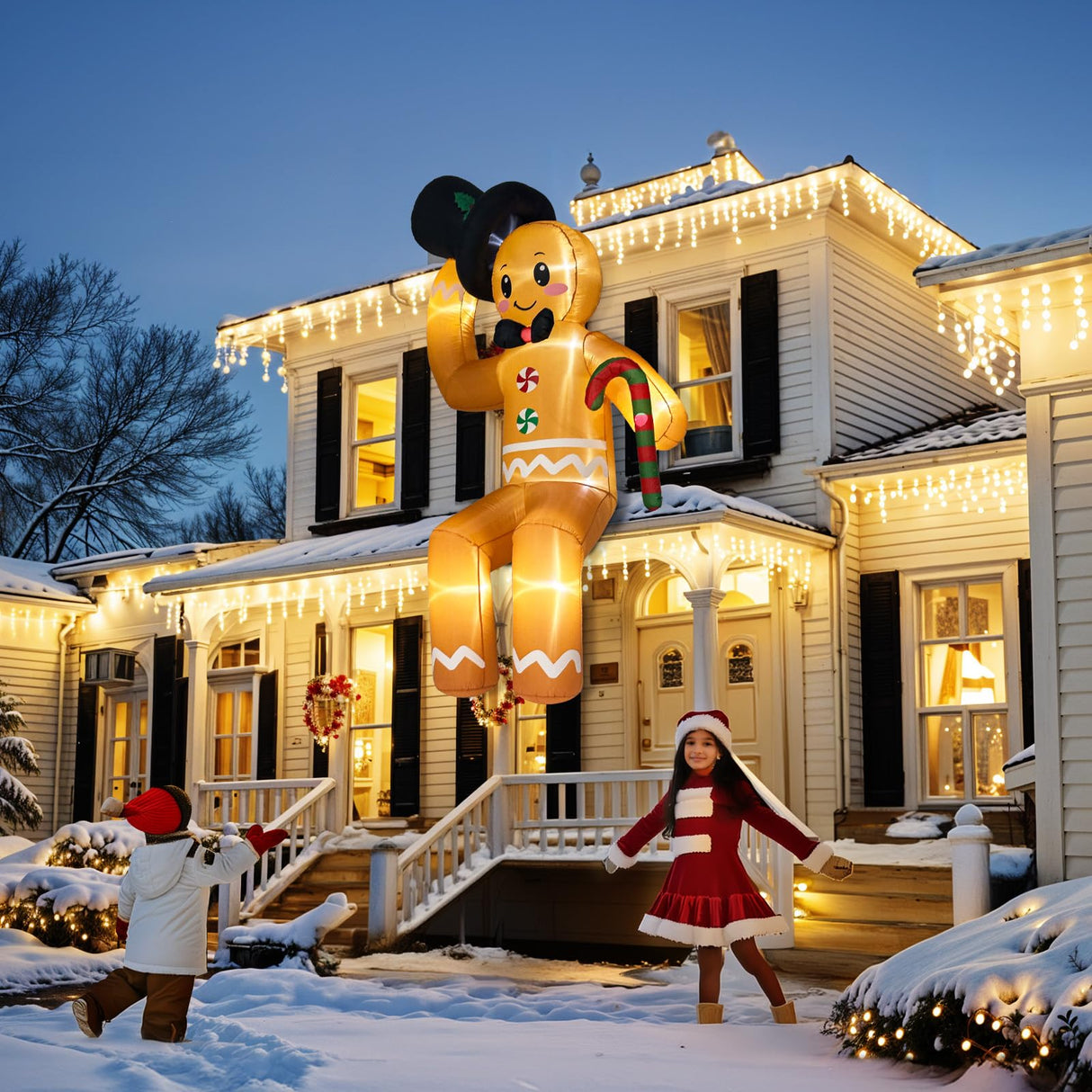 GUDELAK 10FT Christmas Inflatable Outdoor Decoration, Climbing Giant Christmas inflatables Gingerbread Decorations Outside with 8 LED, Christma Blow Ups Outdoor Roof Yard Lawn Xmas Decor GUDELAK