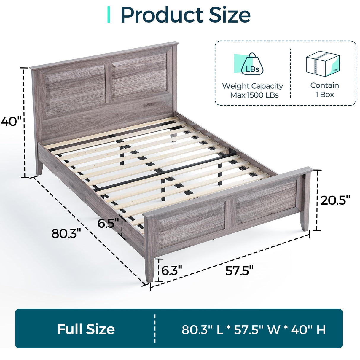 LINSY Farmhouse Bed Frame, Full Bedframe with Headboard and Footboard, Wooden Bed Frame with Solid Wood Slats, Rustic Grey Platform Bed Frames Full Size, No Box Spring Needed LINSY