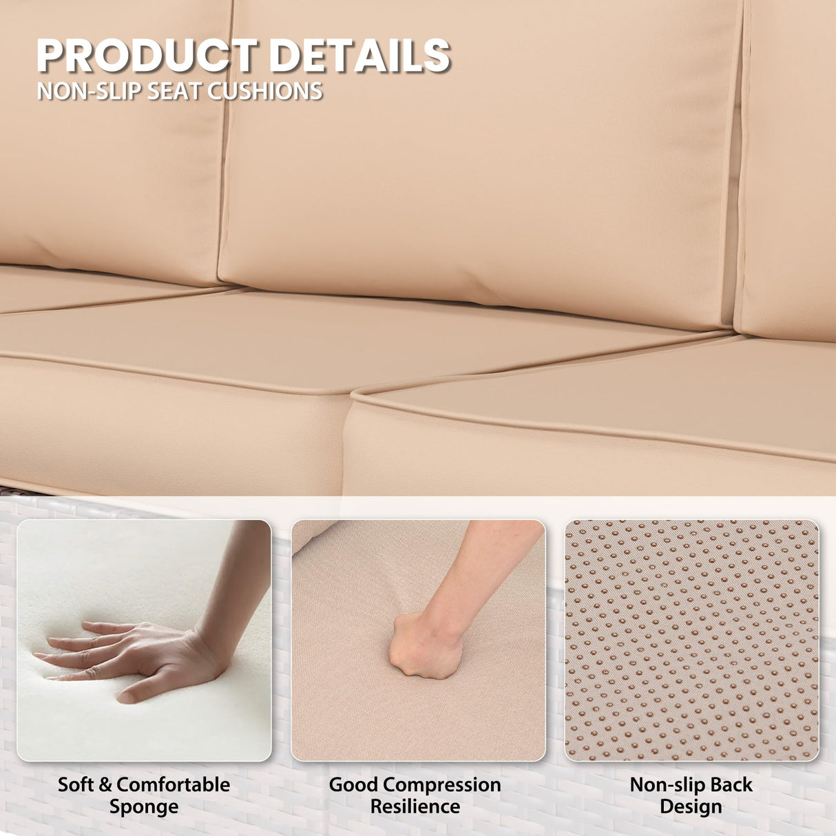 UDPATIO Outdoor Cushions for Patio Furniture, 7-Piece Replacement Cushions for Outdoor Furniture, Patio Cushions Outdoor Sectional Cushions Couch Cushions for 4-seat Patio Conversation Sets (Beige) UDPATIO