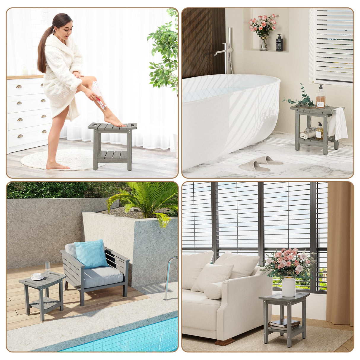 oridom HIPS Shower Benches for Inside Shower, Shower Stool with Space-Efficient Storage Shelf, Waterproof Shower Chair Seat for Spa Bathroom(Light Gray) oridom