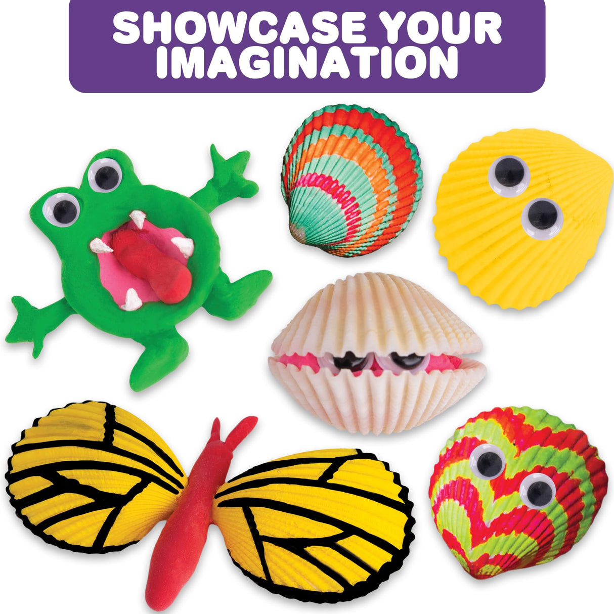 ArtCreativity Seashell Painting Kit for Kids - Sea Shell Craft Kit with 12 Real Seashells, 8 Paint Pots, 2 Glitter Paint Tubes, Air Dry Clay, and More - Summer Arts and Crafts Kits for Girls Ages 4-12 ArtCreativity