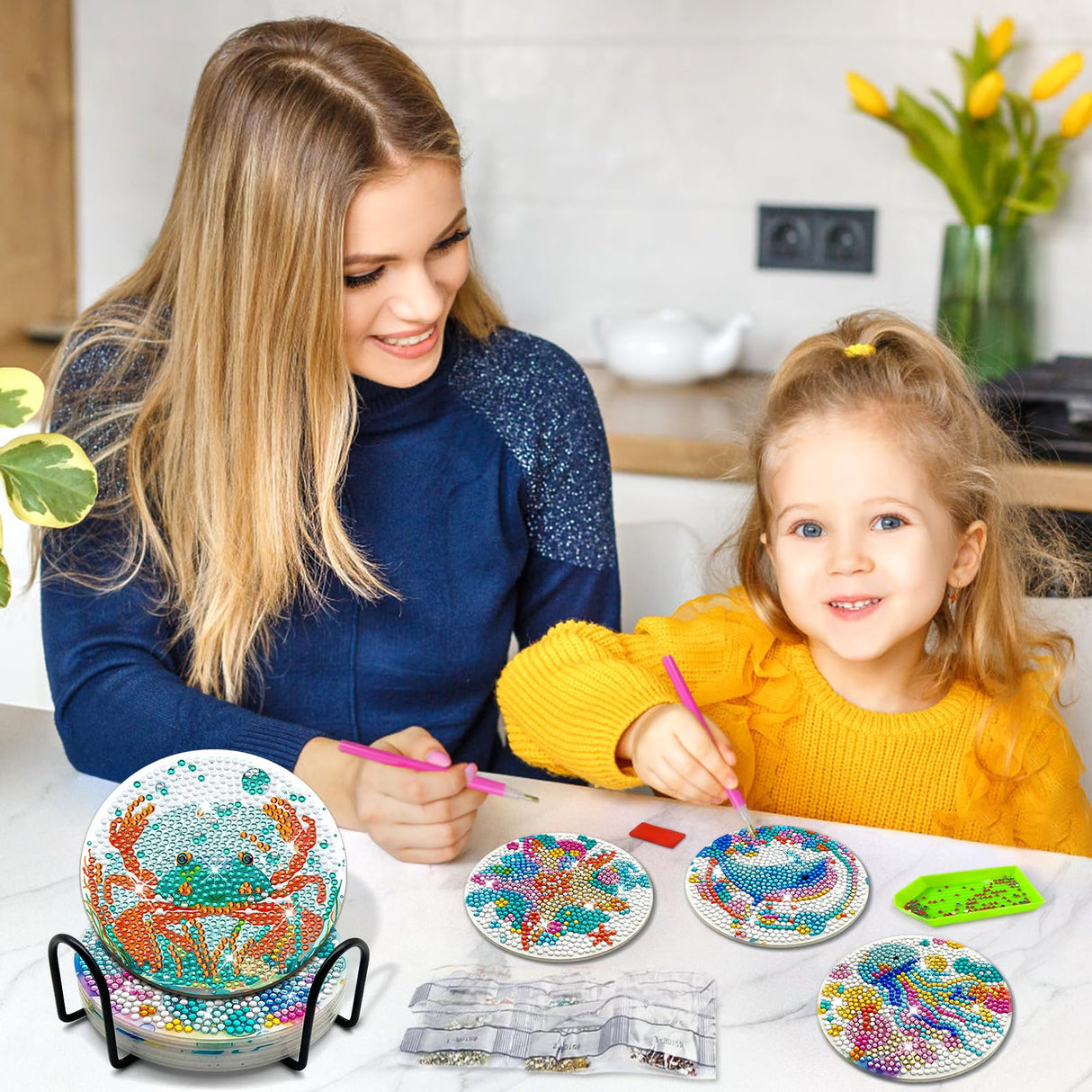 ZTOTZ 8pcs Ocean Series Diamond Art Coasters Kit, Sea Animals Diamond Painting Coasters with Cork Pad, DIY Coaster Gem Art Kits for Adults Craft for Gift Festival (Turtles, Octopuses,Dolphins) ZTOTZ