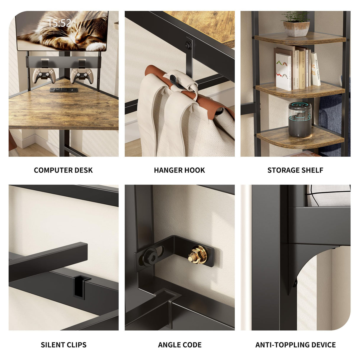 SogesSleep Loft Bed Twin Size, Bunk Bed with Desk, Shelves and Monitor Stand, Heavy Duty Metal Twin Loft Bed with Charging Station, Safety Guard & Ladder, Space-Saving, No Box Spring Needed SogesSleep