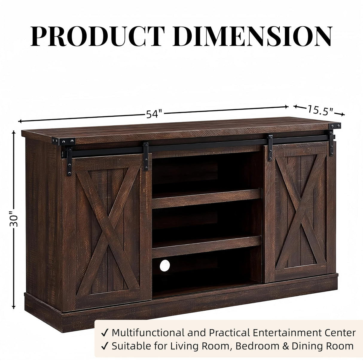 EDYO LIVING Farmhouse TV Stand for 65 Inch TV, Wood TV Stand with Sliding Barn Door, Entertainment Center with Storage Cabinet, Rustic Media Console for Living Room Bedroom, Espresso EDYO LIVING