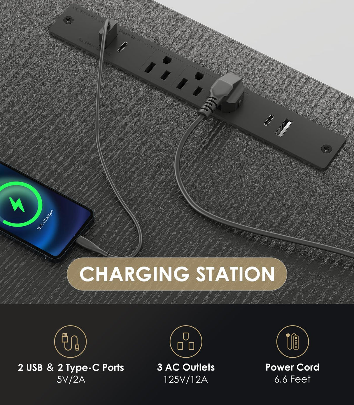 OffiGo Electric Standing Desk with 3-Piece Board, 79 Inch Height Adjustable Large Desk with Power Outlets, Sit Stand Table, Writing Computer Desk for Home, Office, Workstation, Black OffiGo