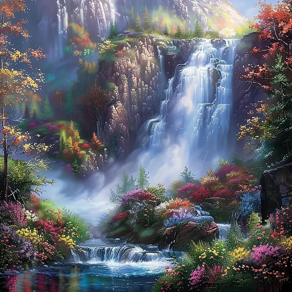 5D Landscape Scenery Diamond Art Kits for Adults Beginners,DIY Full Round Drill Diamond Painting Kits Waterfall, Paint by Diamonds Dot Gem Art Crystal Mountain Easy,Home Wall Decor 13.7X13.7Inch CHWGLFGG