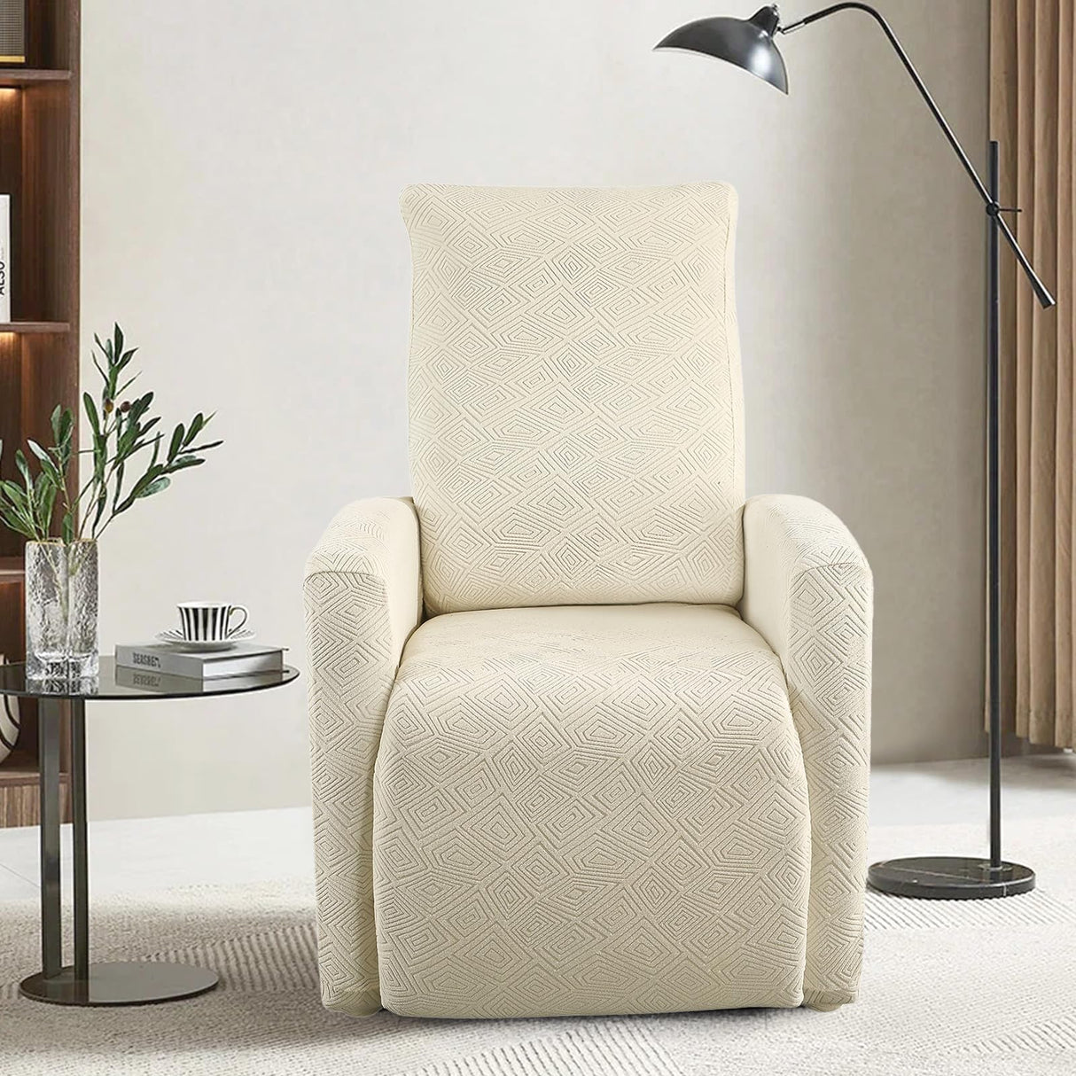 SearchI Recliner Chair Cover Jacquard Chair Covers 4 Piece, Small Recliner Sofa Slipcover for Home Theater Seating with Elastic Bottom, Recliner Protector with Pocket for Recliners, Beige SearchI