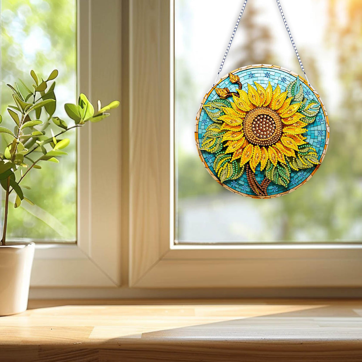 Nivvey DIY Hanging Diamonds Painting Pendant Kit Sunflower, 7.4x7.4inch Gem Painting Board Art Kit Ornament, Special Crystal Diamond Craft Box Kit, Yellow Nivvey