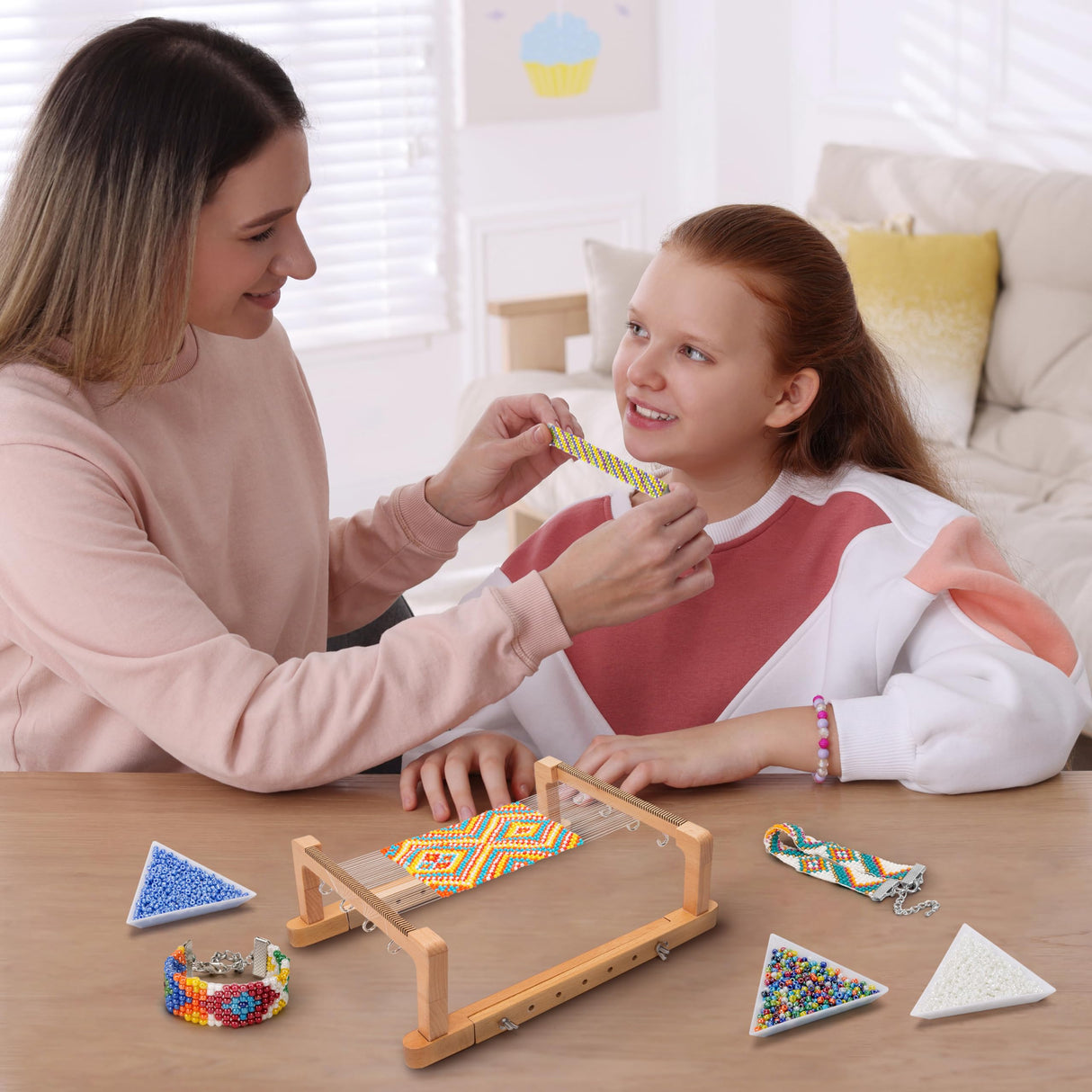 PP OPOUNT Adjustable Bead Loom Kit, Wood Loom Beading Supplies with Detailed Instructions, Practical Jewelry Making Accessories, Beading Loom Kits for Adults Jewelry Making Bracelets Belts PP OPOUNT