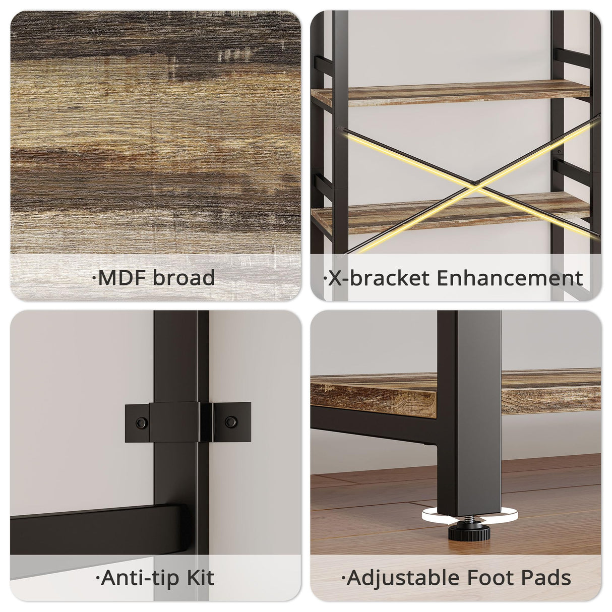 IRONCK Bookshelf, 31.5in Wide Shelf 6 Tier Bookcase, 110lbs/shelf Vintage Industrial Style Bookshelves for Bedroom, Living Room and Home Office, Industrial Brown IRONCK