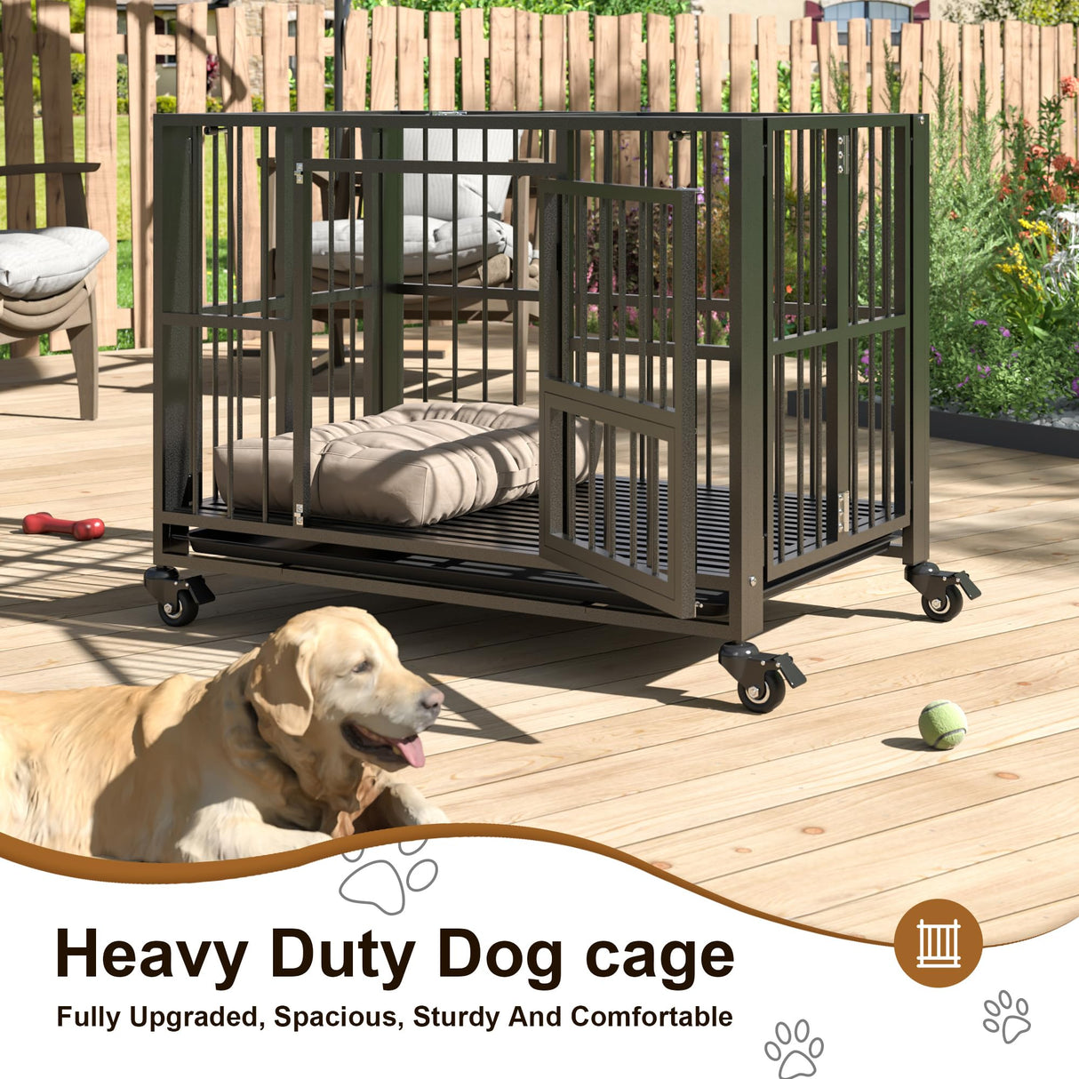 Polar Aurora Heavy Duty Dog Crate, Foldable Indestructible Dog Kennel, Escape Proof Extra Large Dog Cage with Lockable Wheels, High Anxiety Pet Playpen with Double Door for Indoor/Outdoor Use. (43in) Polar Aurora