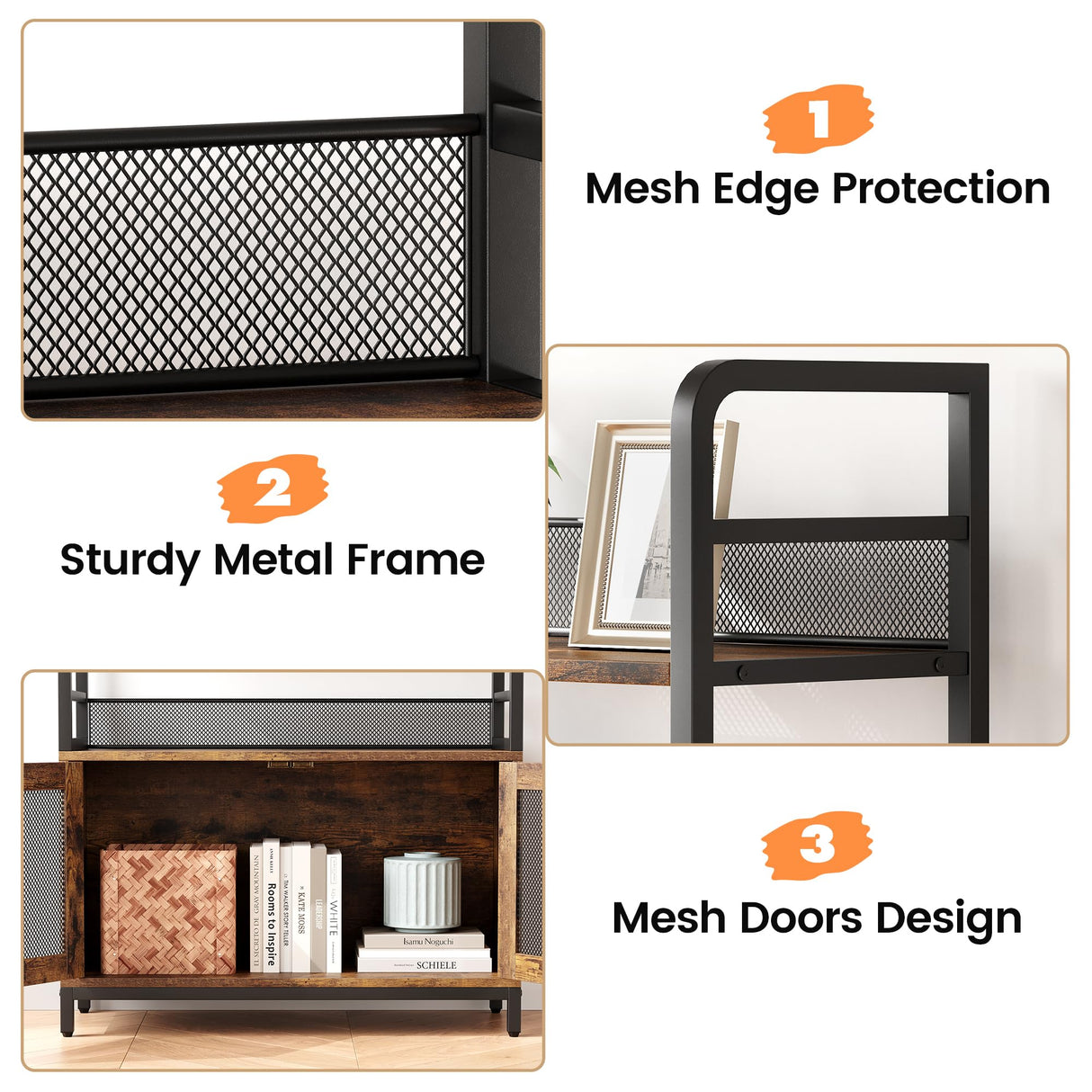 GarveeHome Bookshelf with Doors Industrial Bookcase with 4 Tiers Open Storage Shelf 70.87 in Tall Bookshelves Rustic Display Rack Cabinet for Bedroom, Living Room, Home Office, Brown GarveeHome