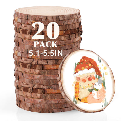 20 Pcs Unfinished Natural Wood Slices for Centerpieces.5.1-5.5 Inch Wood Rounds for Crafts. Wood Circles with Tree Bark for Christmas Ornaments,DIY Crafts,Centerpiece Table Decorations.