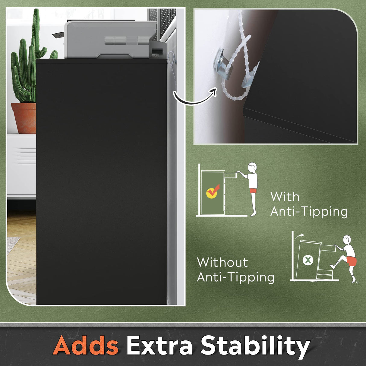 DEVAISE 5-Drawer Chest, Wood Storage Dresser file Cabinet with Wheels, Black DEVAISE