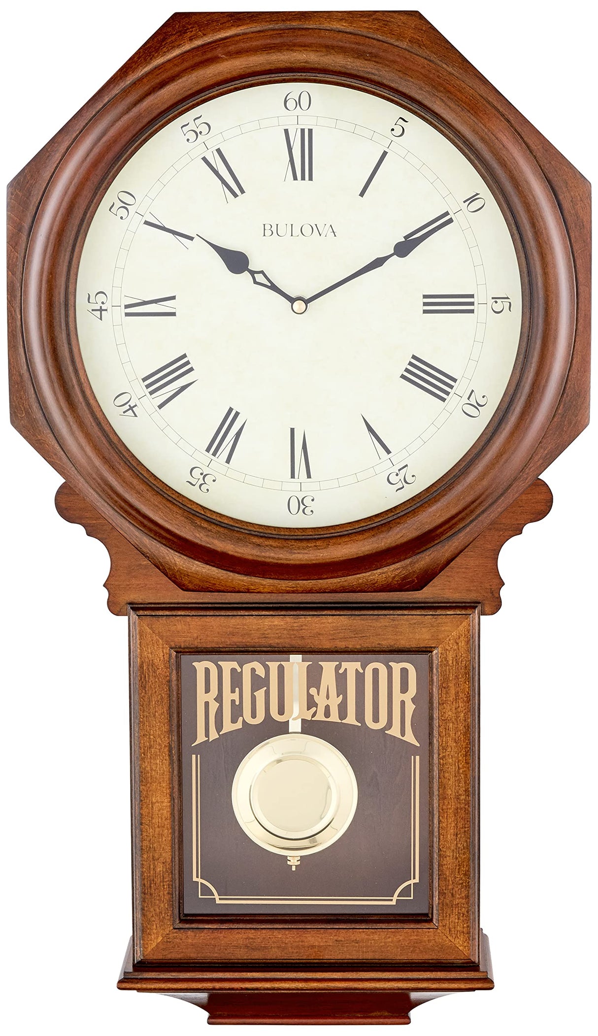 Bulova C3543 Ashford Wall Clock | 25" Schoolhouse Design | Walnut Finish | Harmonic Triple-Chime Movement | Engraving Plate Bulova