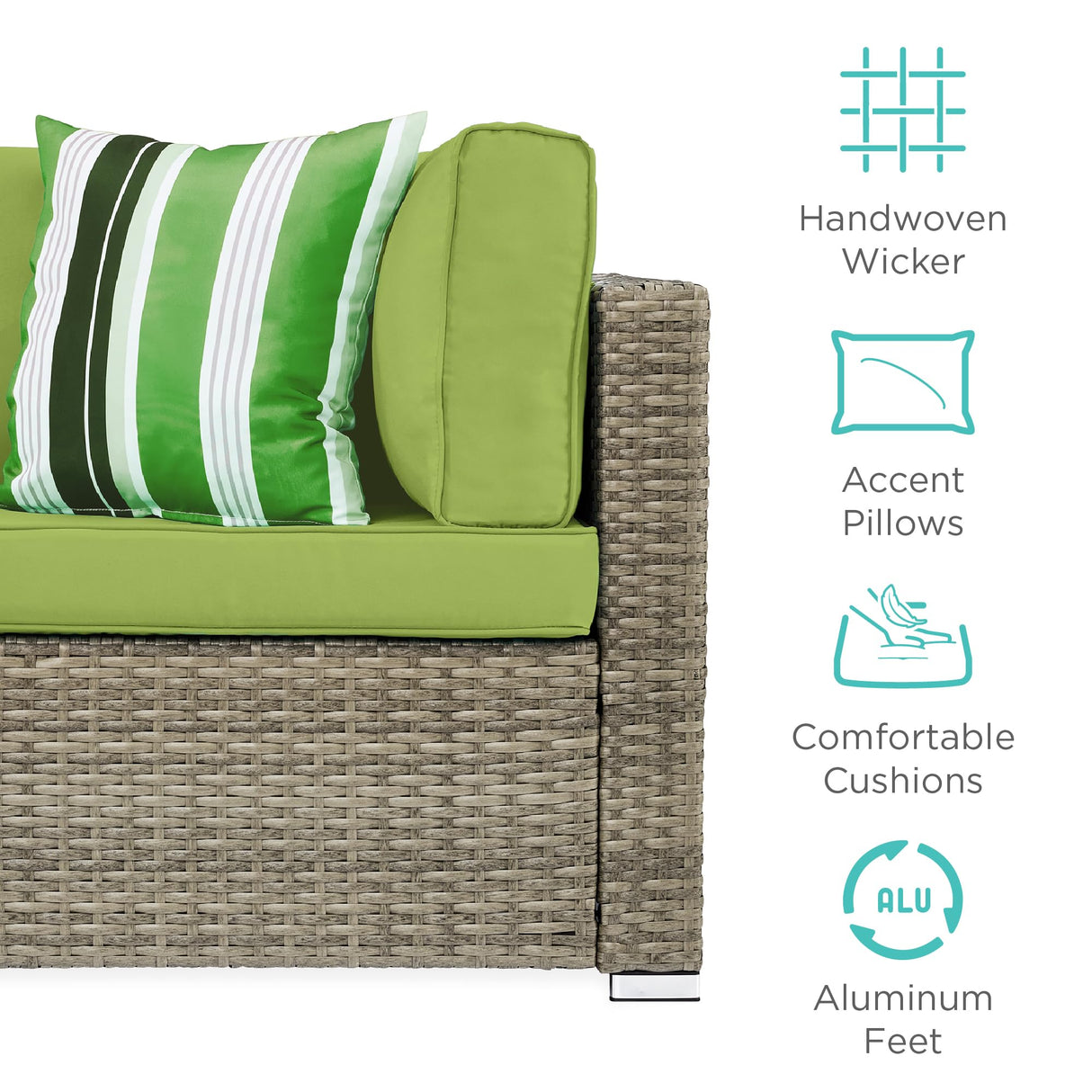 Best Choice Products 7-Piece Modular Outdoor Sectional Wicker Patio Conversation Set w/ 2 Pillows, Coffee Table, Cover Included - Taupe/Pistachio Best Choice Products