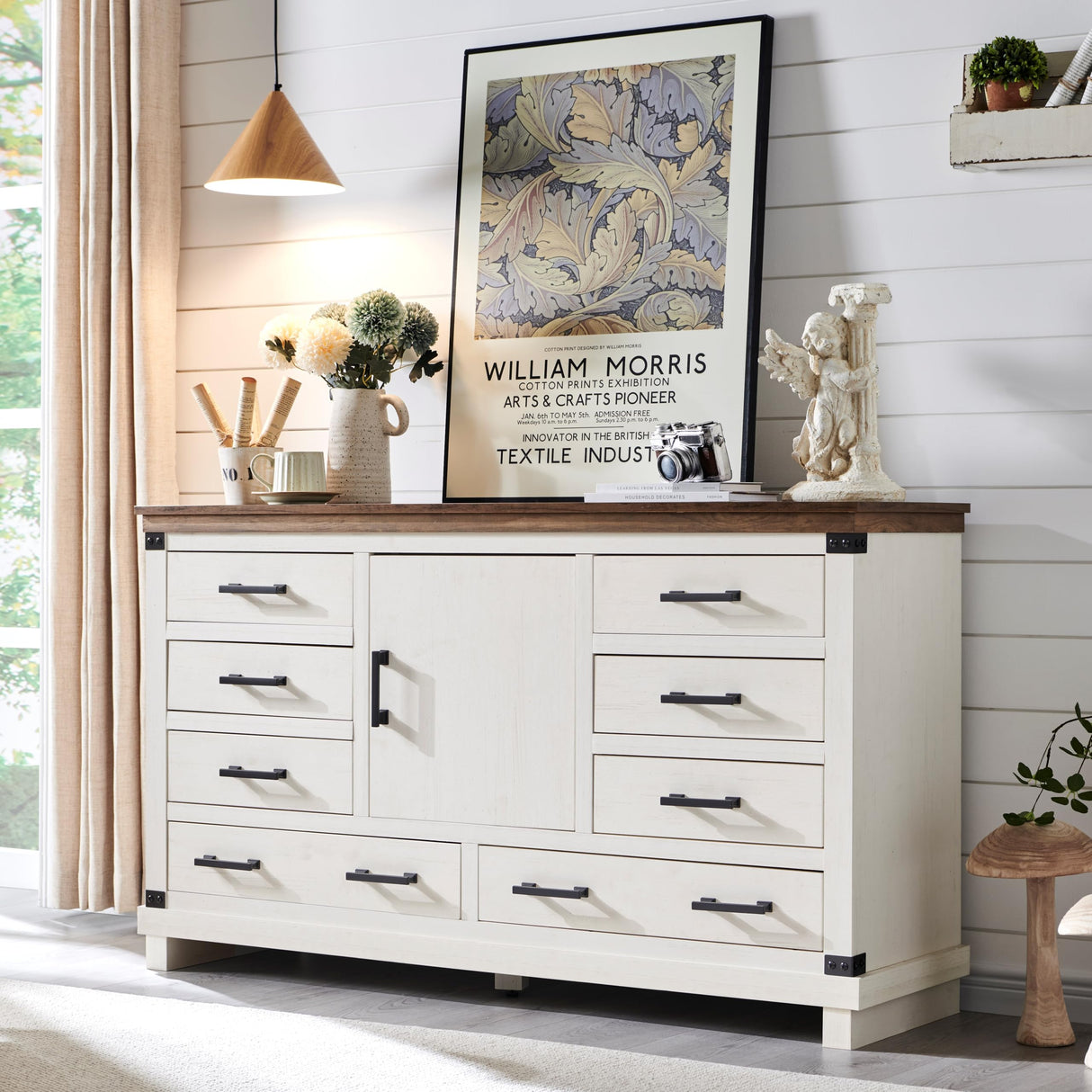 RedLemon Farmhouse 8 Drawers Dresser for Bedroom, Wood Large Chest of Drawers with Thick Plank, Rustic Dresser for Bedroom, Living Room, Antique White RedLemon