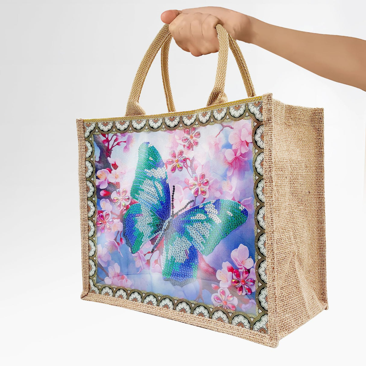 JBTM24 DIY Diamond Art Tote Bag Kit for Adults, Diamond Art Handbag Kits with 2 Pcs Replaceable Linen Pattern, Diamond Painting Creative Handbag for Women Girl Art Craft Gift JBTM24