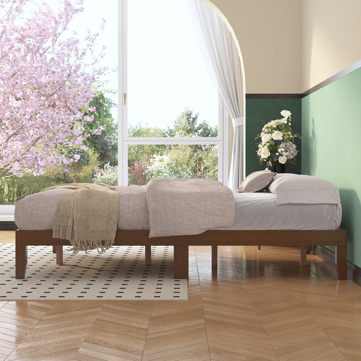 Natulliy Queen Bed Frames,Wood Platforms Bed with Wooden Slats Support,No Box Spring Needed,Easy Assembly,Queen,Pine Natulliy